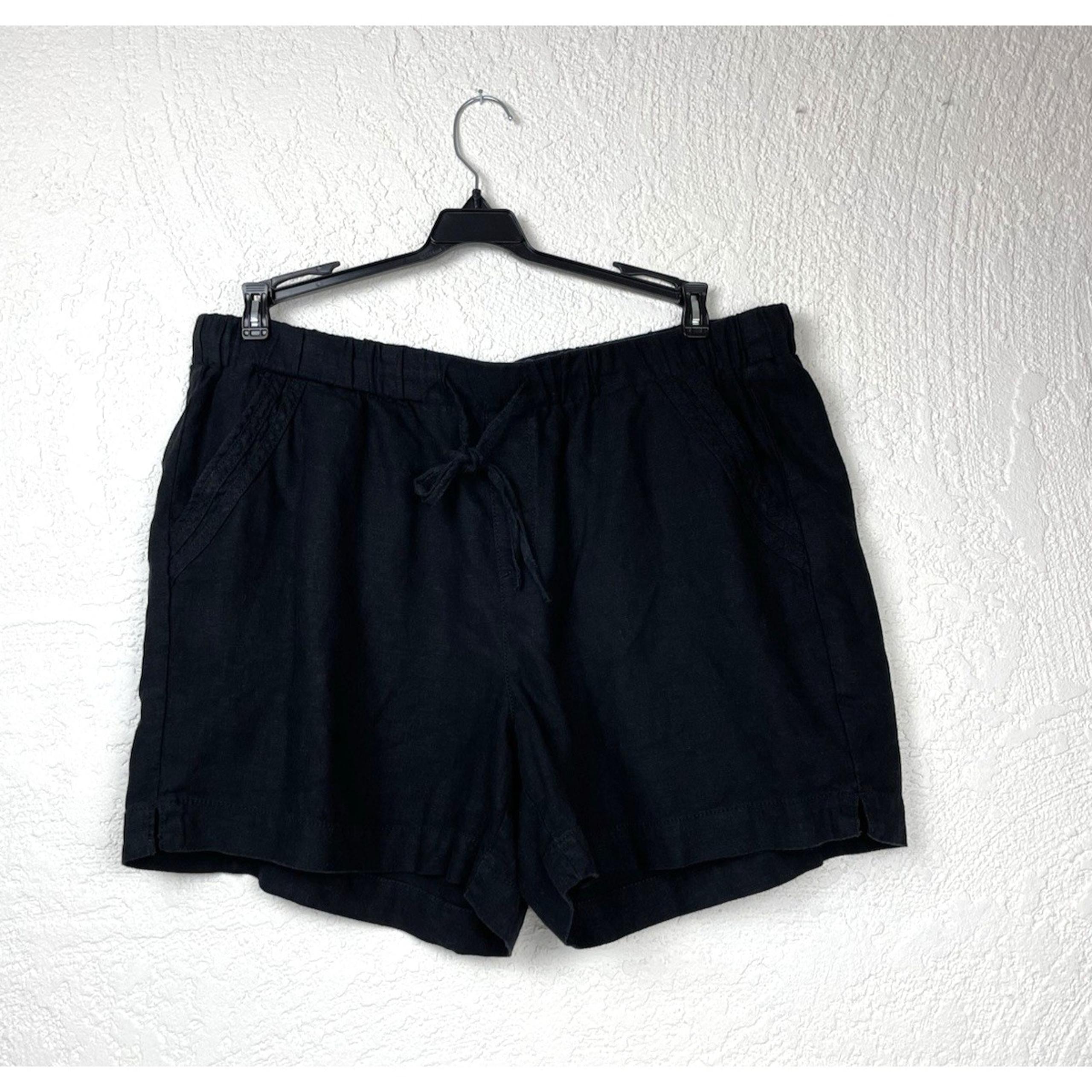 BRIGGS Ladies Linen Blend Shorts Womens XL Black W/Pockets Vacation BBQ Party