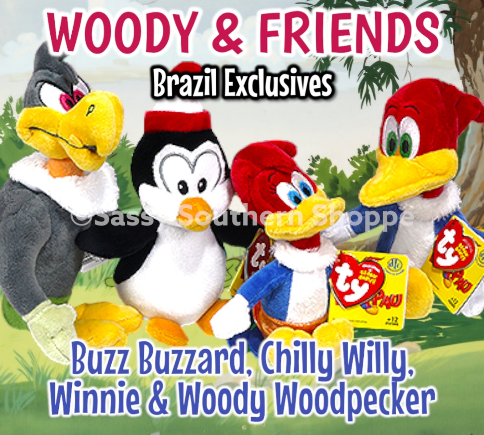 WOODY WOODPECKER Set RARE 2017 BRAZIL EXCLUSIVES Ty Beanie Babies *SEALED, MWMT*