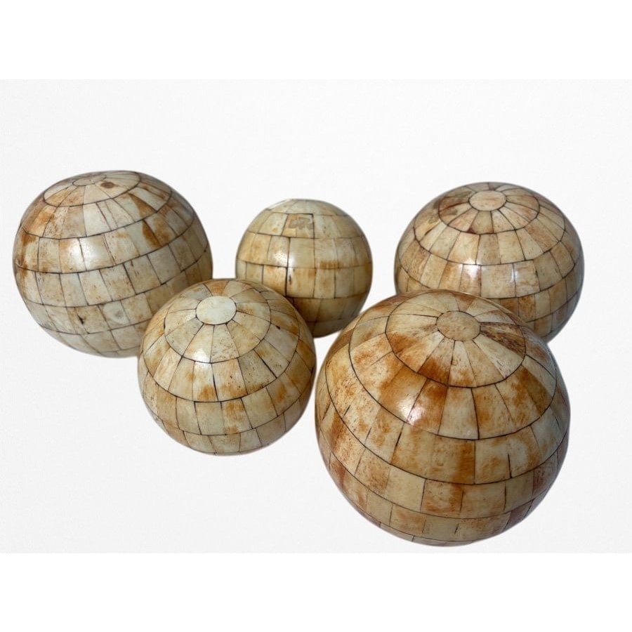 Vintage Bovine Bone Horn Inlaid Spheres Ball 5” in a Mosaic Style Pattern Inlay