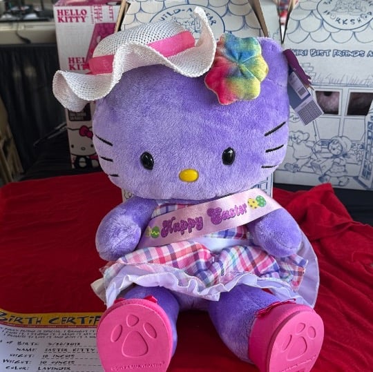 2012 Build A Bear Hello Kitty 18” Purple Love Tie Dyed Bow Easter Theme