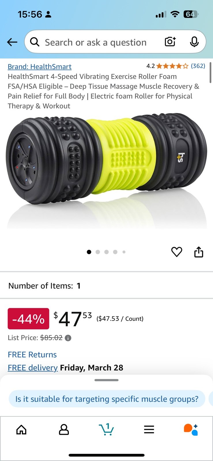 HealthSmart 4-Speed Vibrating Exercise Roller Foam