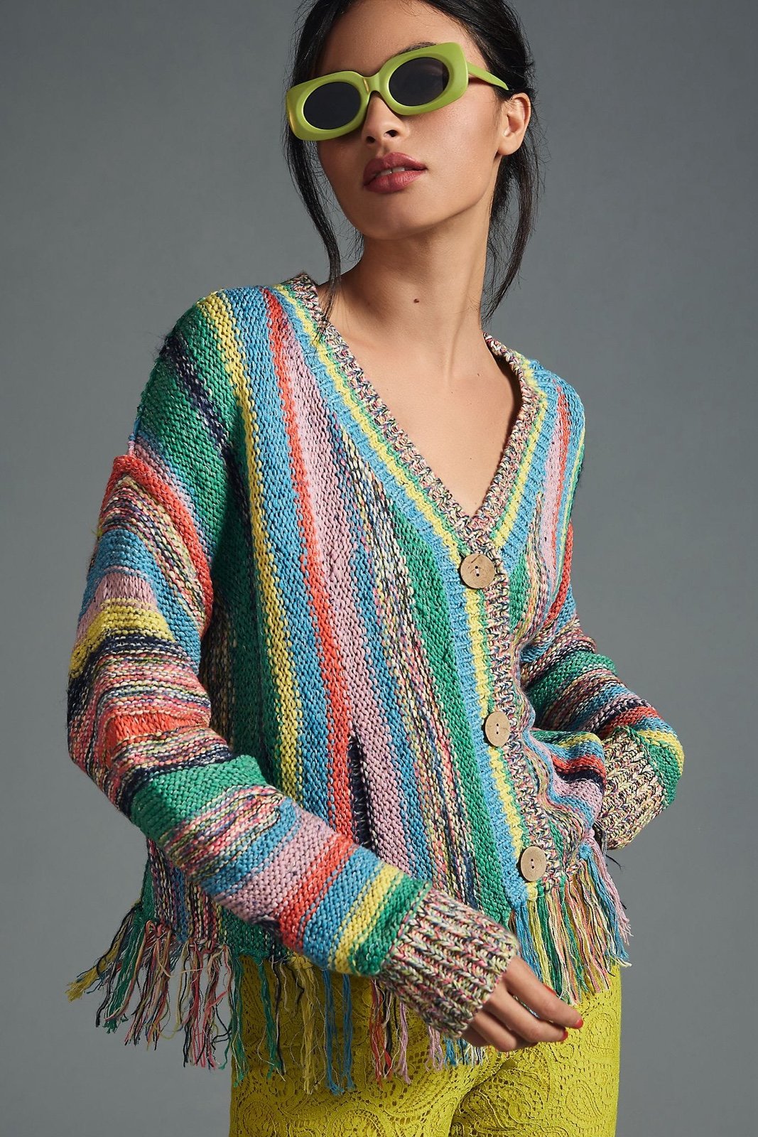 Pilcro Fringed Cropped Cardigan Sweater
