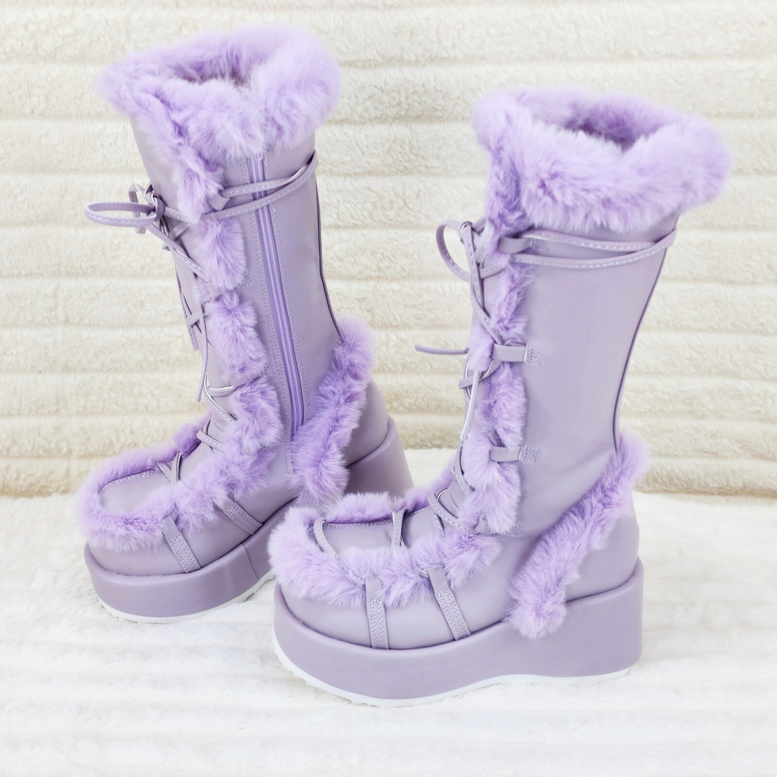 11 Cubby 311 Stomper Lilac Purple Platform Pastel Goth Punk Calf Knee Boots NY