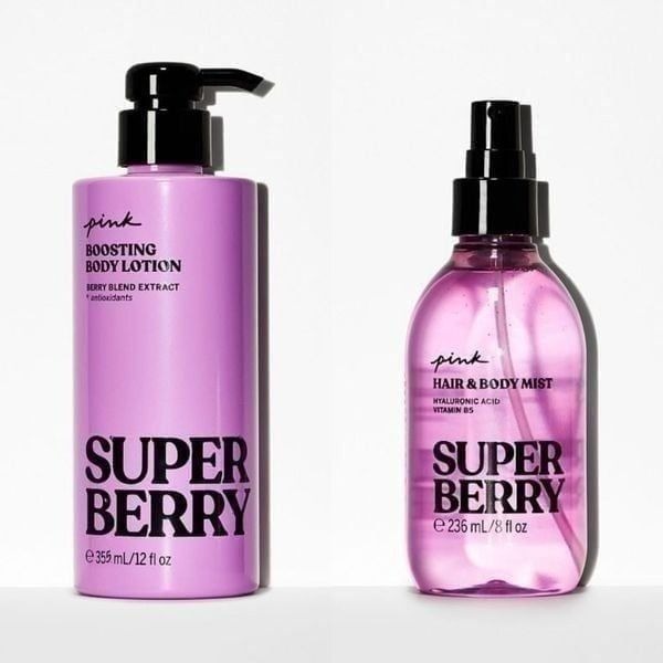 Victoria Secret Pink Super Berry Boosting Body Lotion & Hair & Body Mist Nwt
