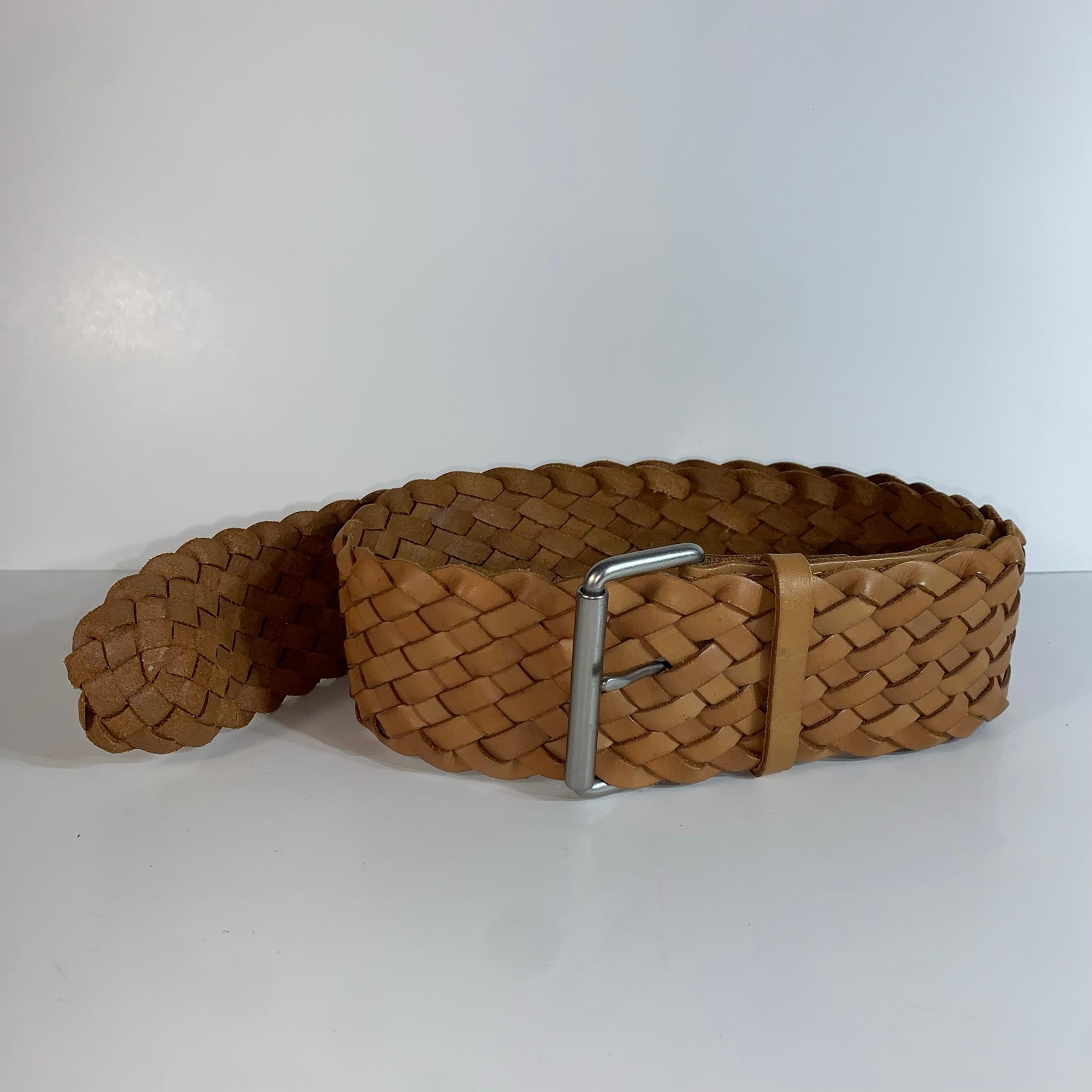 GAP WOMENS MEDIUM GENUINE LEATHER WIDE BRAIDED BELT TAN BOHO SILVER BUCKLE