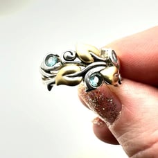 Barbara Bixby Womens Ring Sterling Silver 18K Gold Blue Topaz Vine Band Size 9