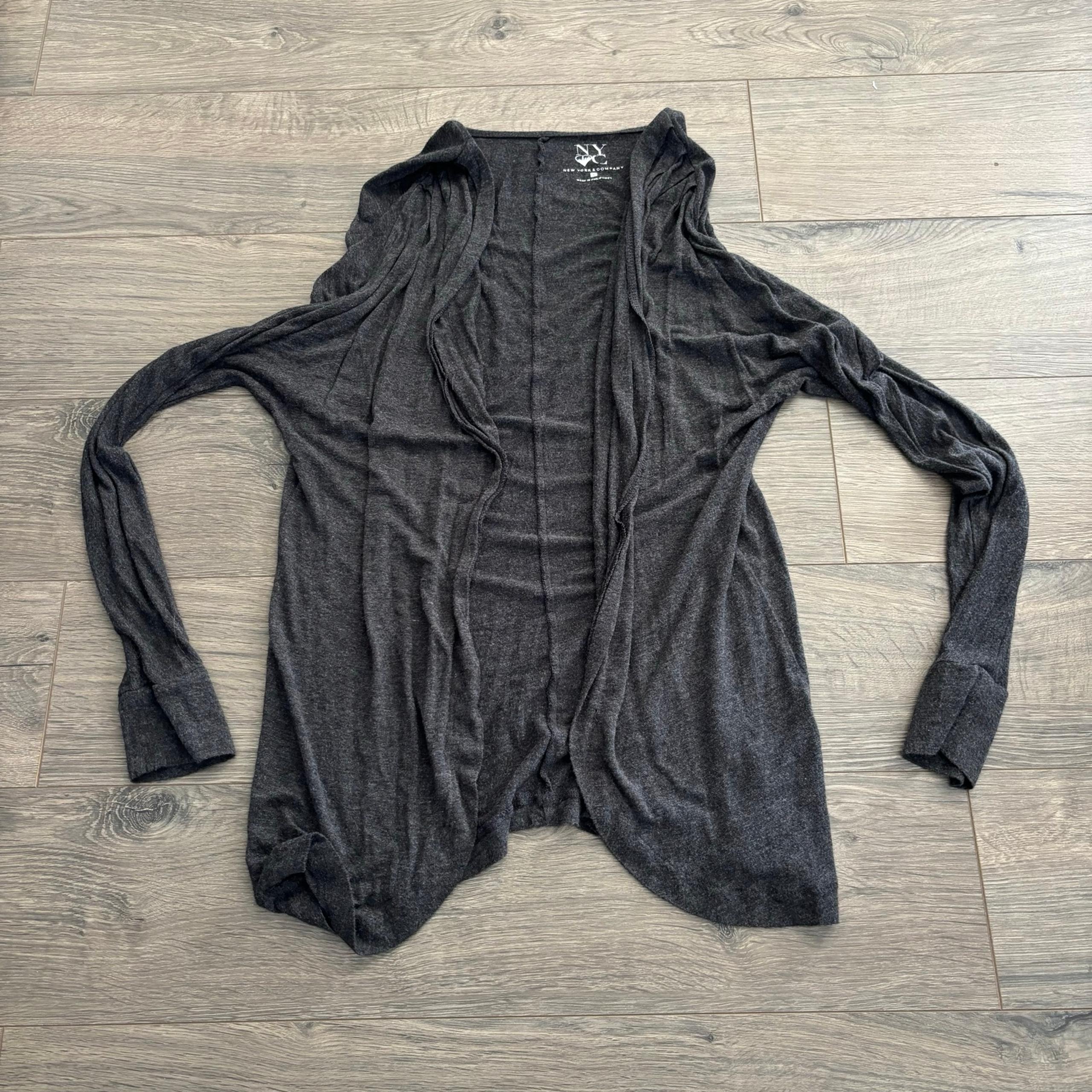 New York & Company Women's Gray Drape Cardigan Sweater Size Small