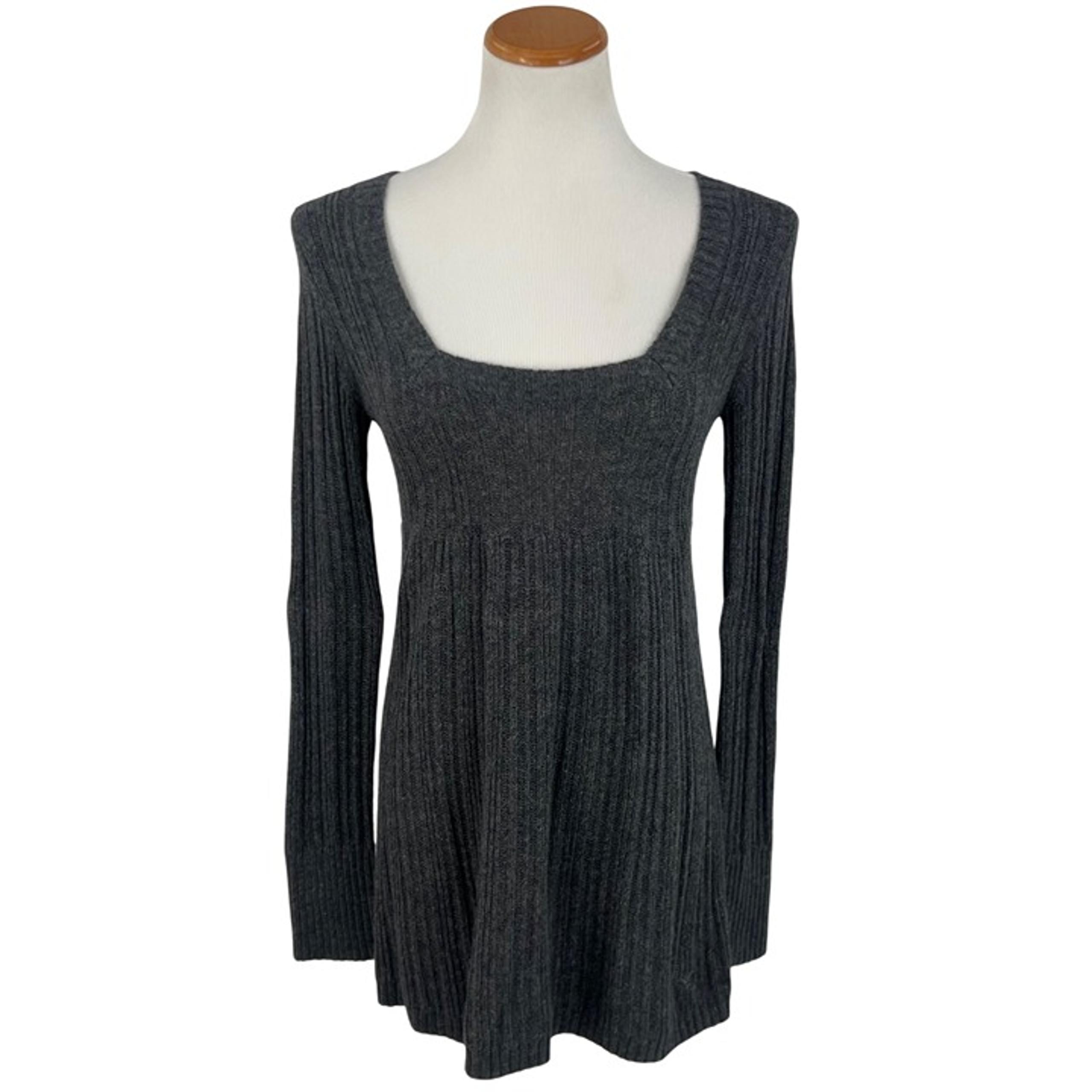 Vintage Twiggy Angora Blend Gray Long Sleeve Square Neck Babydoll Tunic Sweater