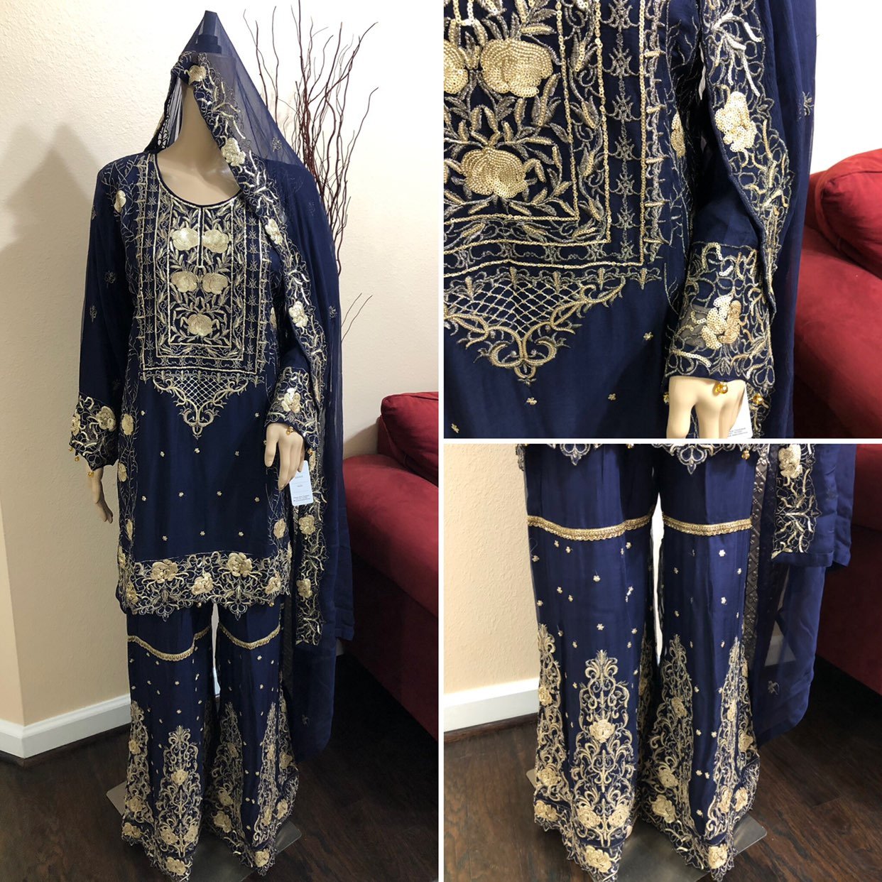 Navy Blue Fancy Gharara Suit