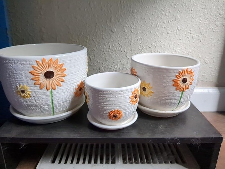 ranSet of 3 Ceramic Sunflower Pots for Indoor Plants,4+5+6 inch Plantere NWTall