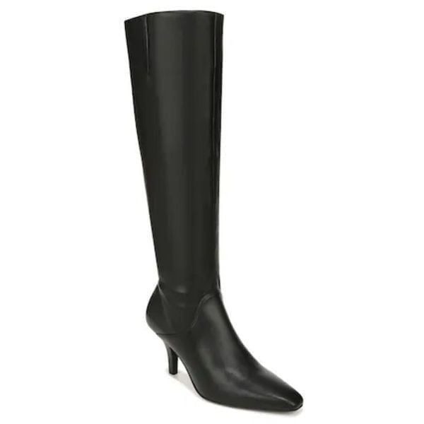 Franco Sarto Tall Boots Size 7.5 Black Pointed Toe Comfort High Heel Side Zip