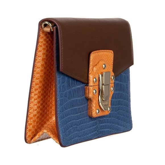 Croco Snake Calfskin Clutch Bag LUCIA Orange Blue Brown 11009