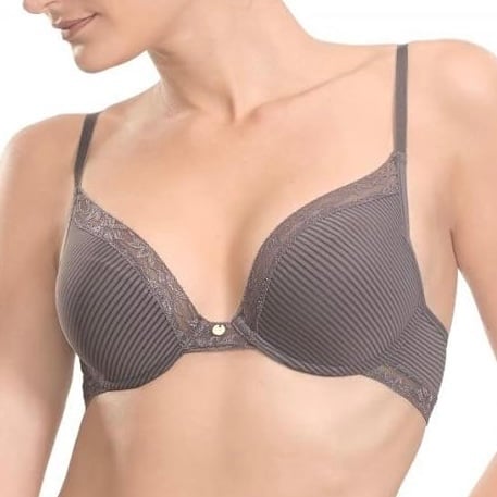 NWT Natori 34DD Ravish Mod Striped Deep Plunge Push-up Bra Gunmetal Grey 730062