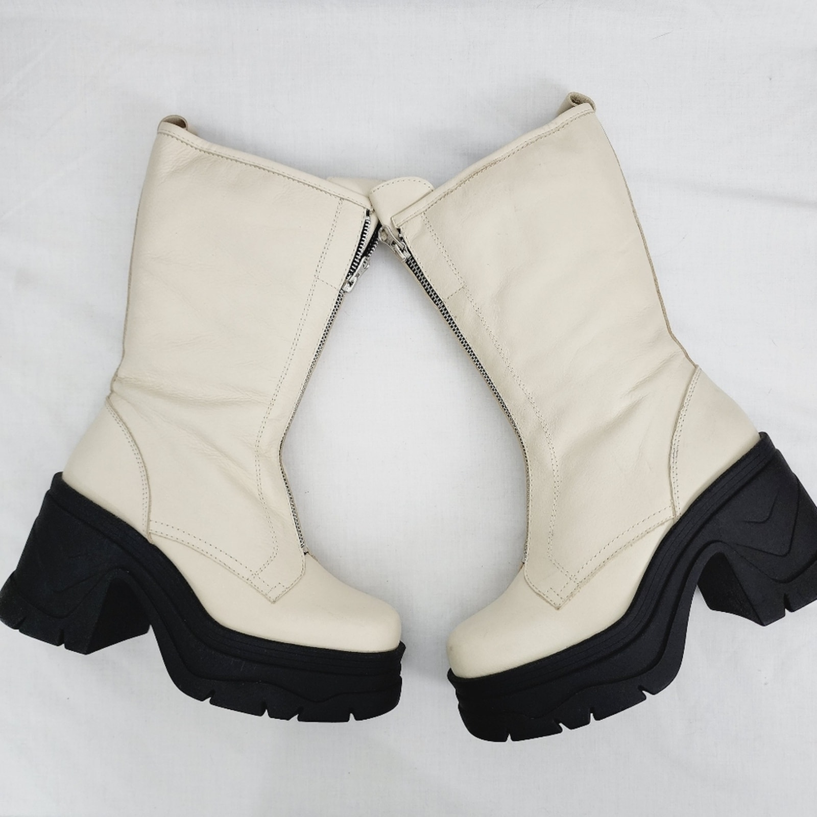 NEW Free People Myles Platform Front Zip Leather Chunky Boot Antique Ivory