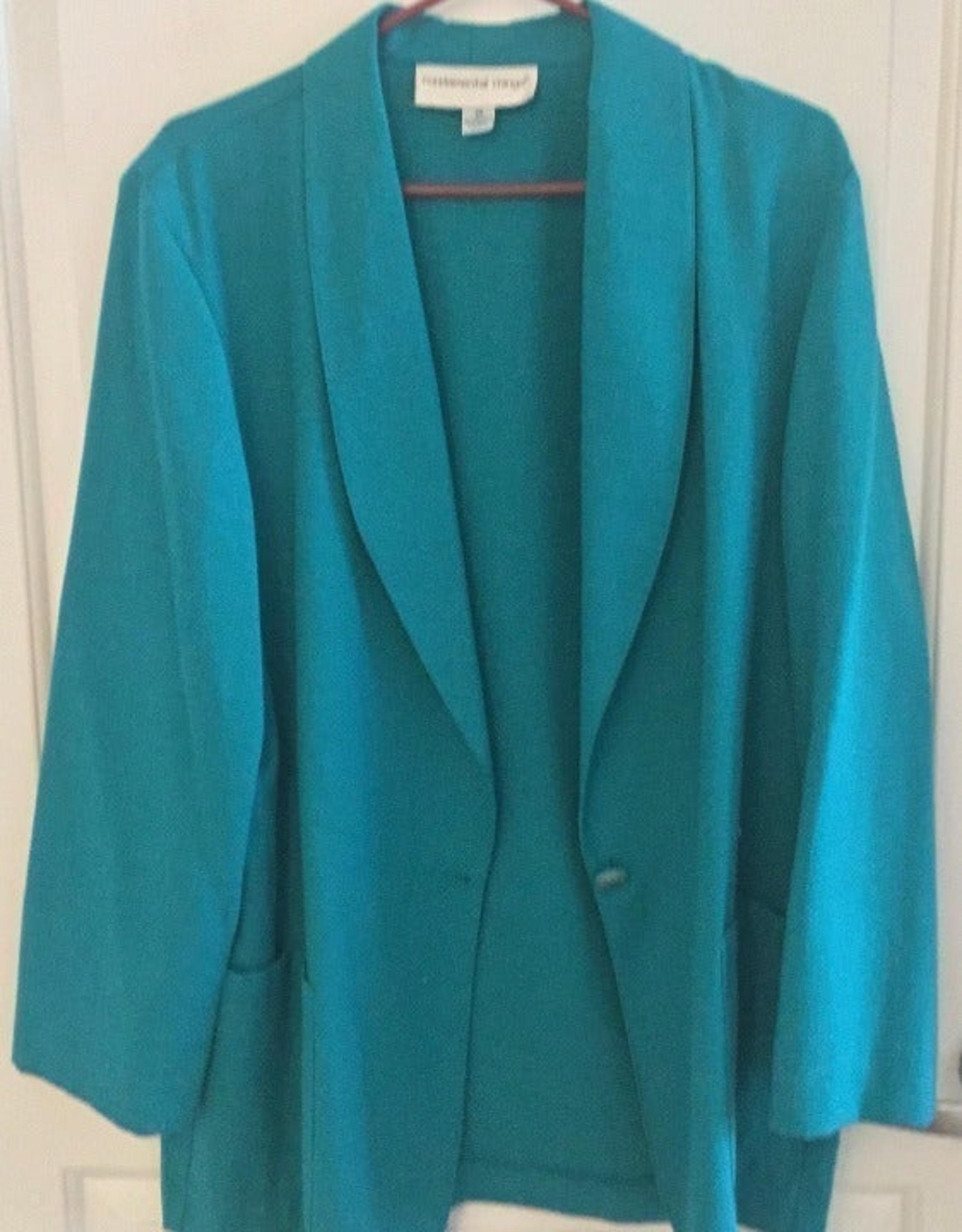 Pre-own Fundamental Thing Women's Dark Turquoise Shawl Blazer, Size 14