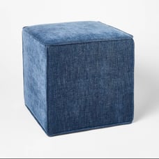 Lynwood Square Upholstered Cube Ottoman in Blue NEW