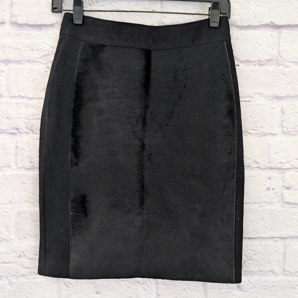 Jenni Kayne Calf Hair Pencil Skirt S Black Horsehair Wool High Waist Classic