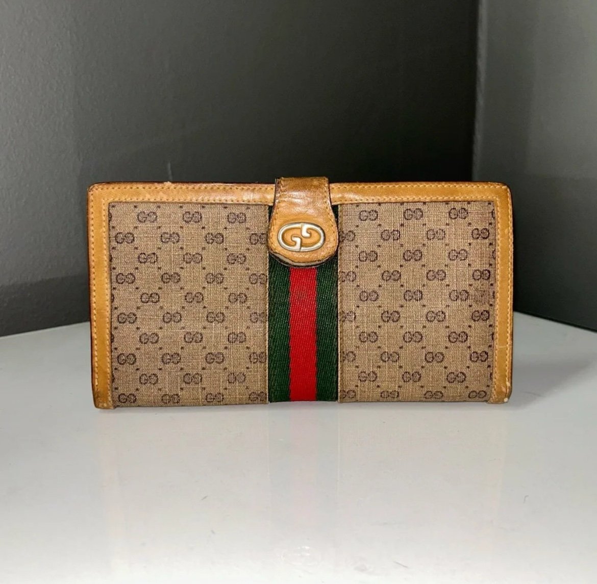 Gucci Vintage 1970’s Micro GG Monogram Sherry Line Wallet