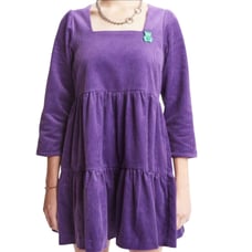 Teddy Fresh Corduroy Square Neck Purple Mini Dress, L