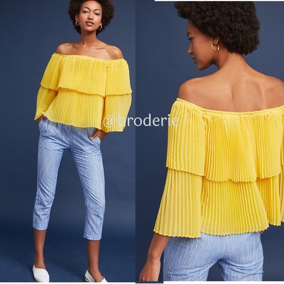 NEW Anthropologie Pleated Off-The-Shoulder Top