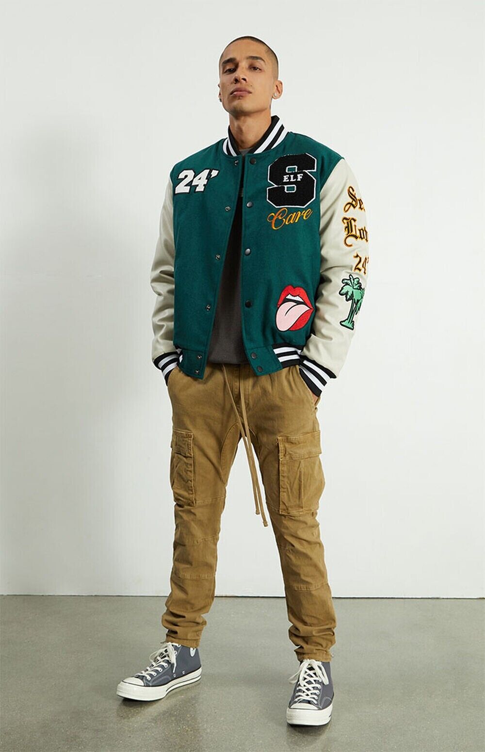 PacSun ‘Self Care’ Themed Varsity Jacket Embroidered Size L