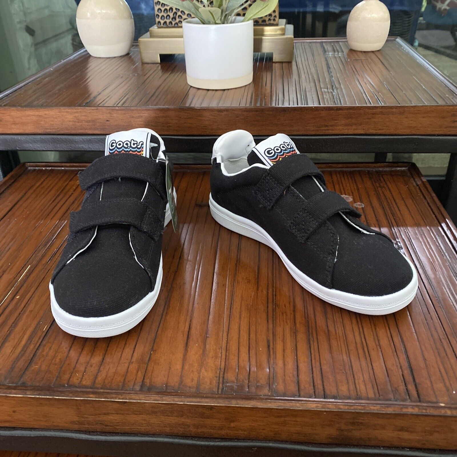 GOATS Sneakers Black Canvas Hoop & Loop Closure Kids Shoes Size 13