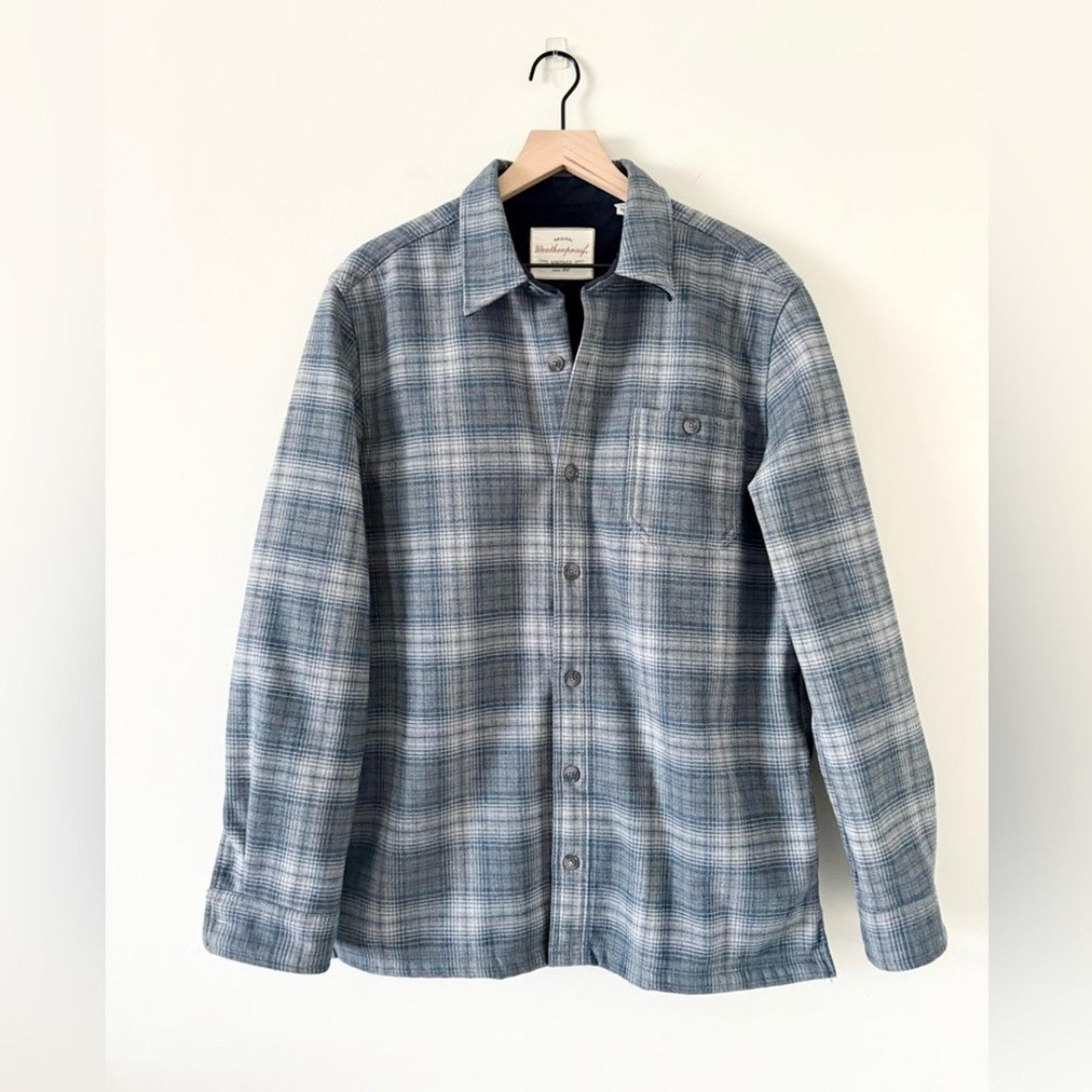 Weatherproof Vintage Flannel Fleece Lined Shirt Jacket in Gray Blue Plaid - M
