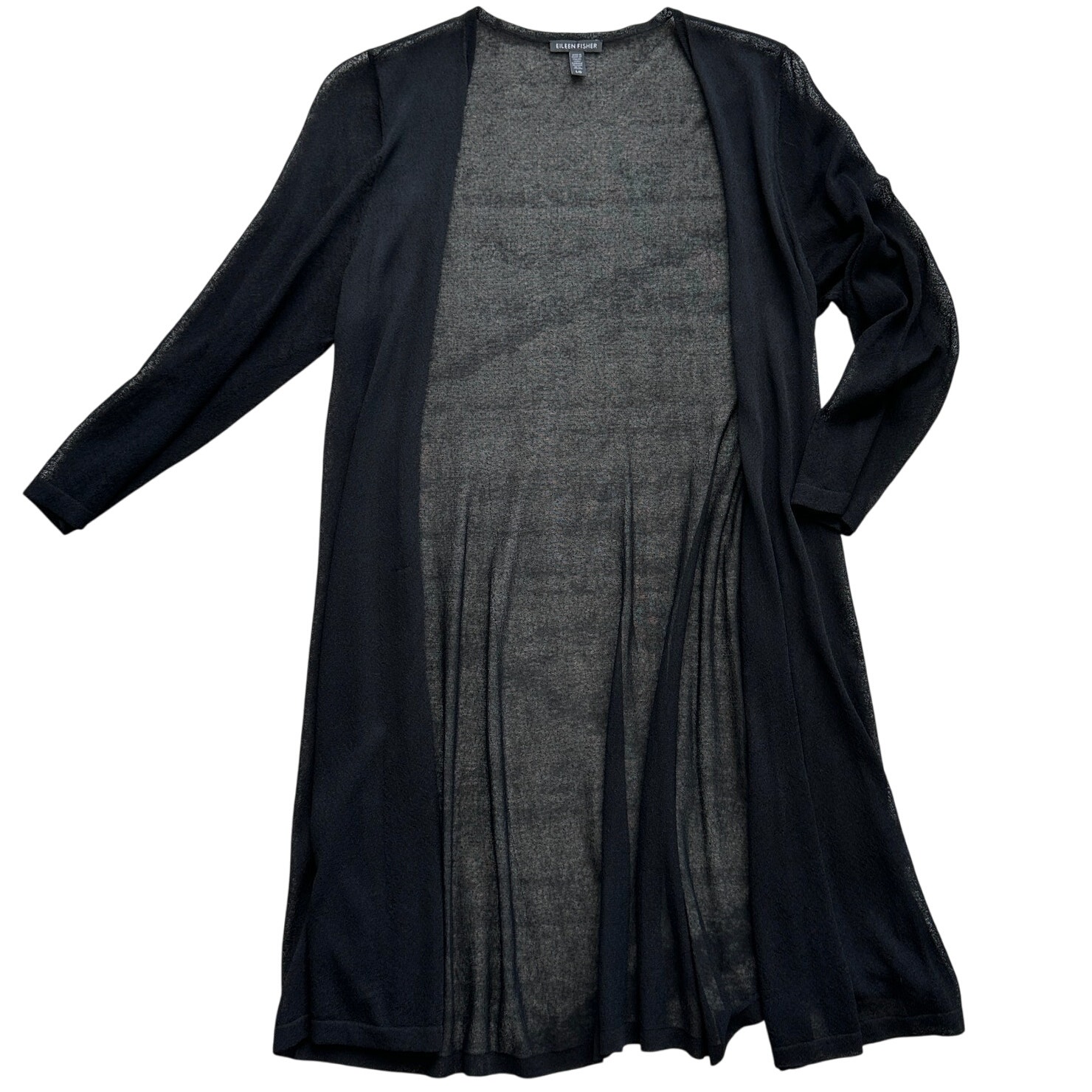 Eileen Fisher Black Sheer Open Cardigan Size L