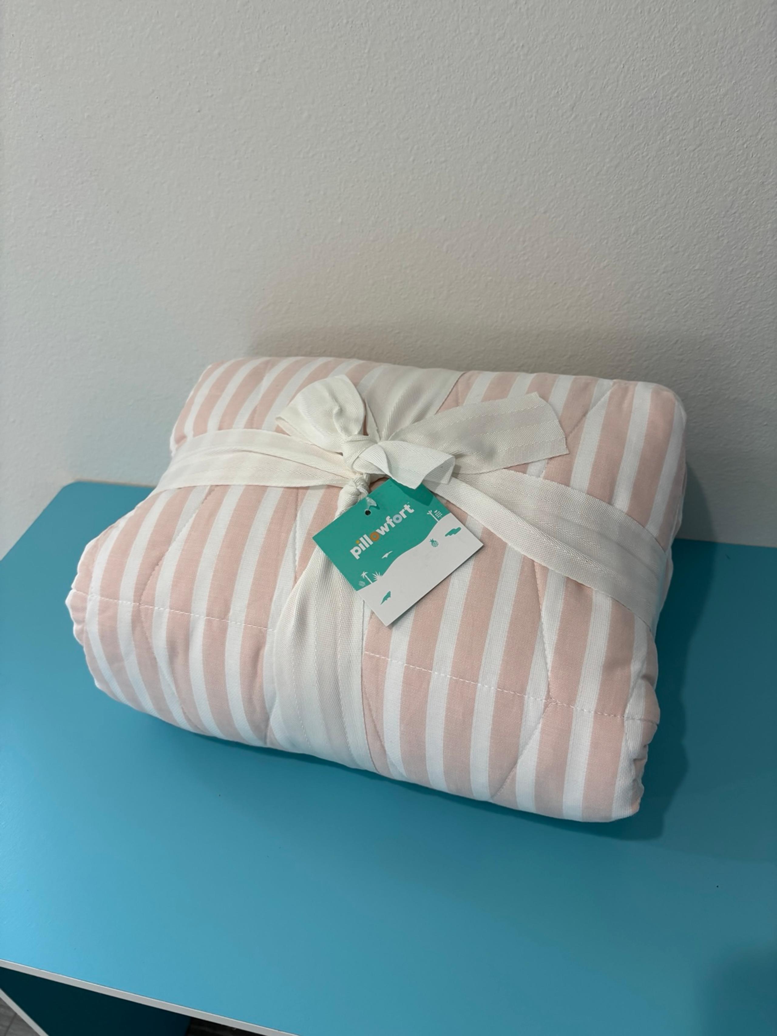 Pillowfort light pink chambray stripes quilt