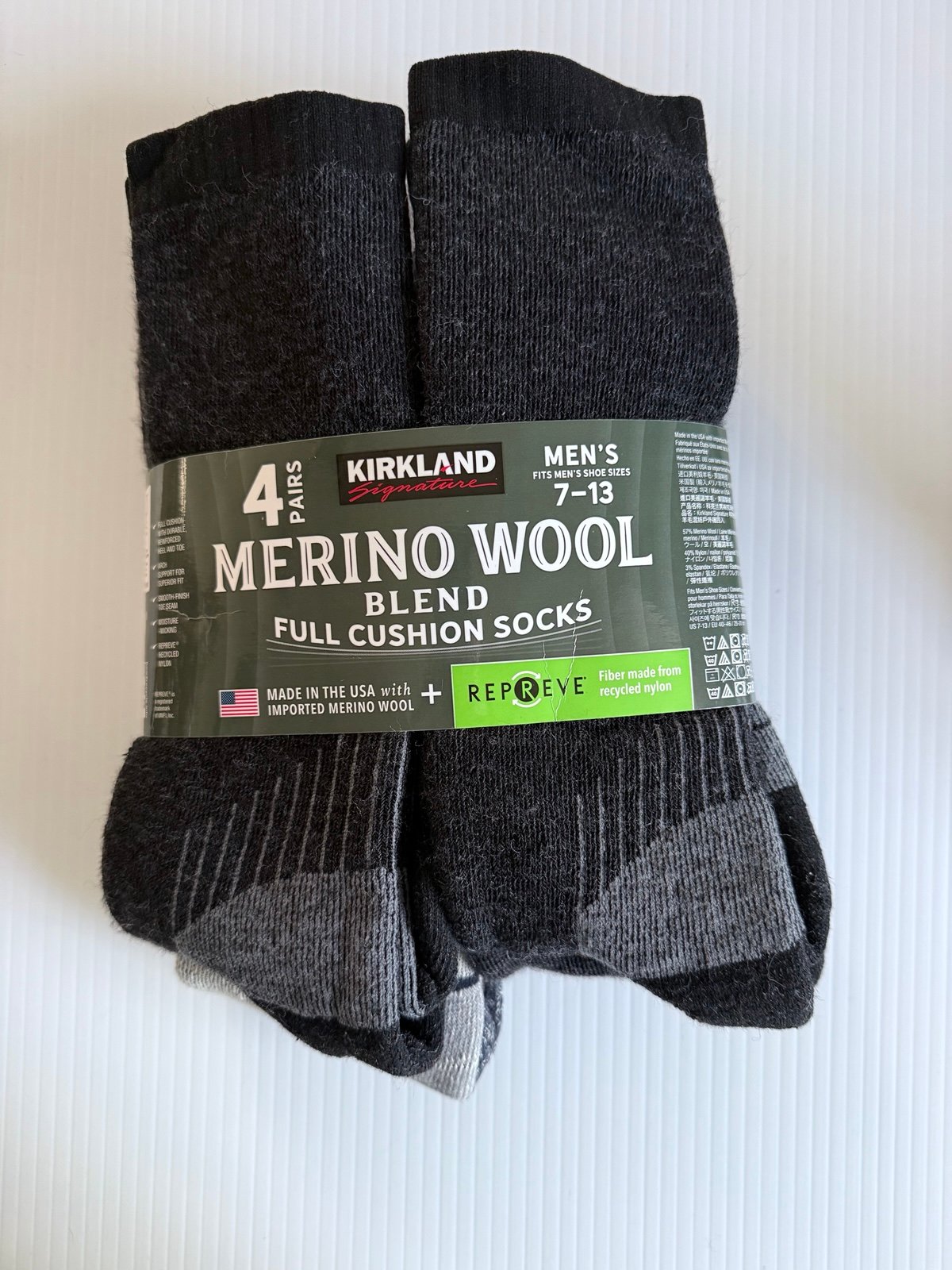 Kirkland Signature Merino Wool Men’s Outdoor Hiking Trail Socks Full Cushion New