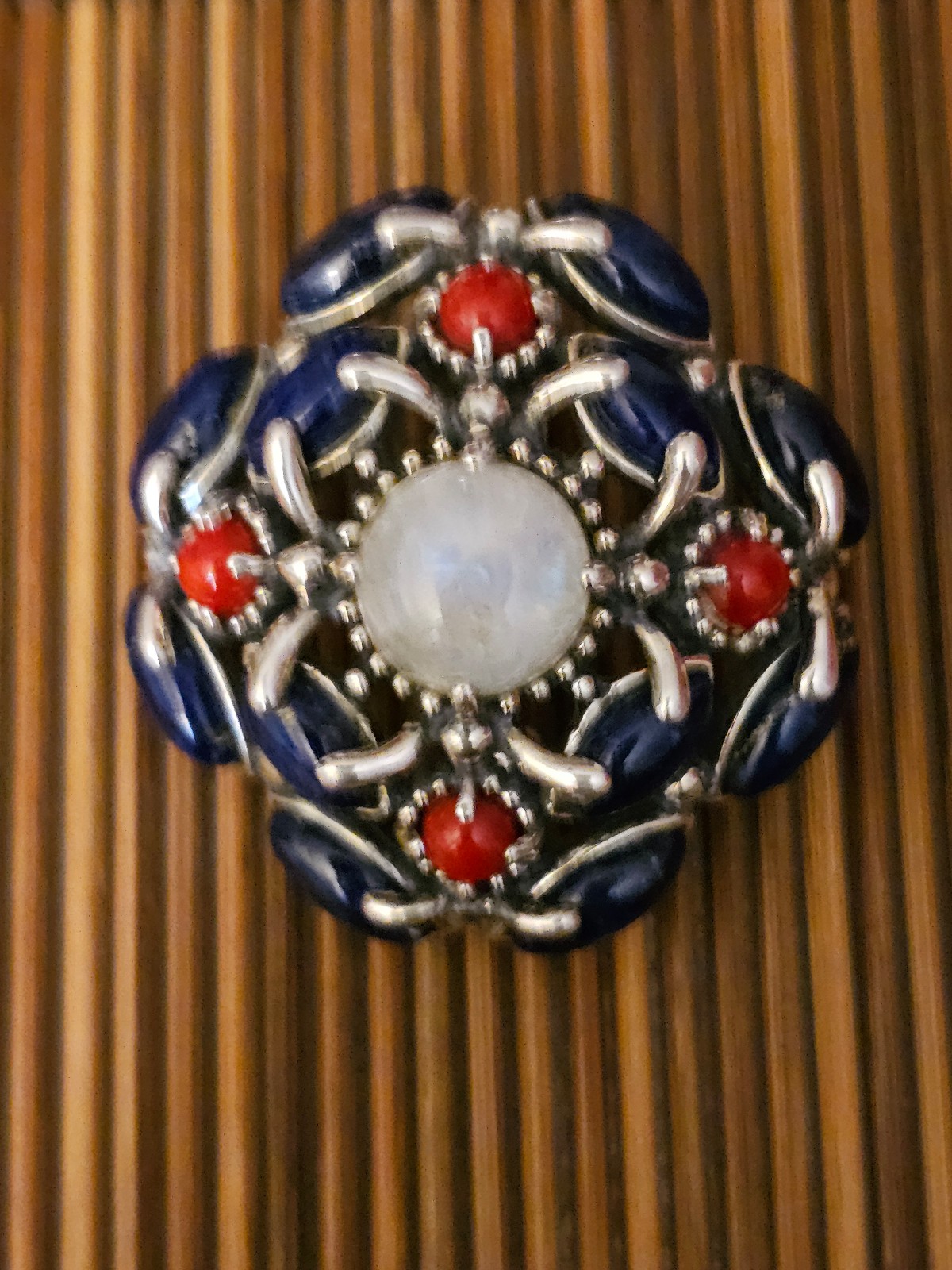 925 Carolyn Pollack Moonstone, Lapis,coral Silver Pendant (Vintage)