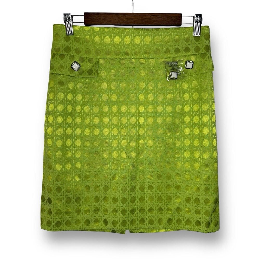 NWOT Antonio Melani Straight Skirt | 8 | Green Metallic Geometric Retro Inspired