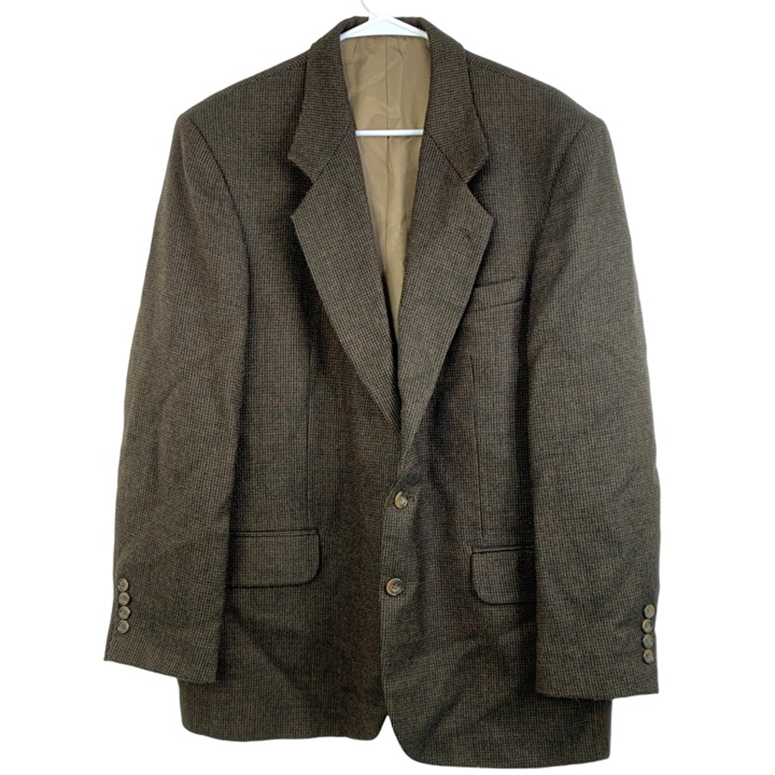 Oscar De La Renta Mens Wool Blazer 42R Brown Houndstooth Tailored Jacket
