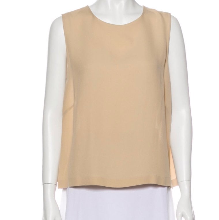 CHANEL size 44 tan silk sleeveless shell