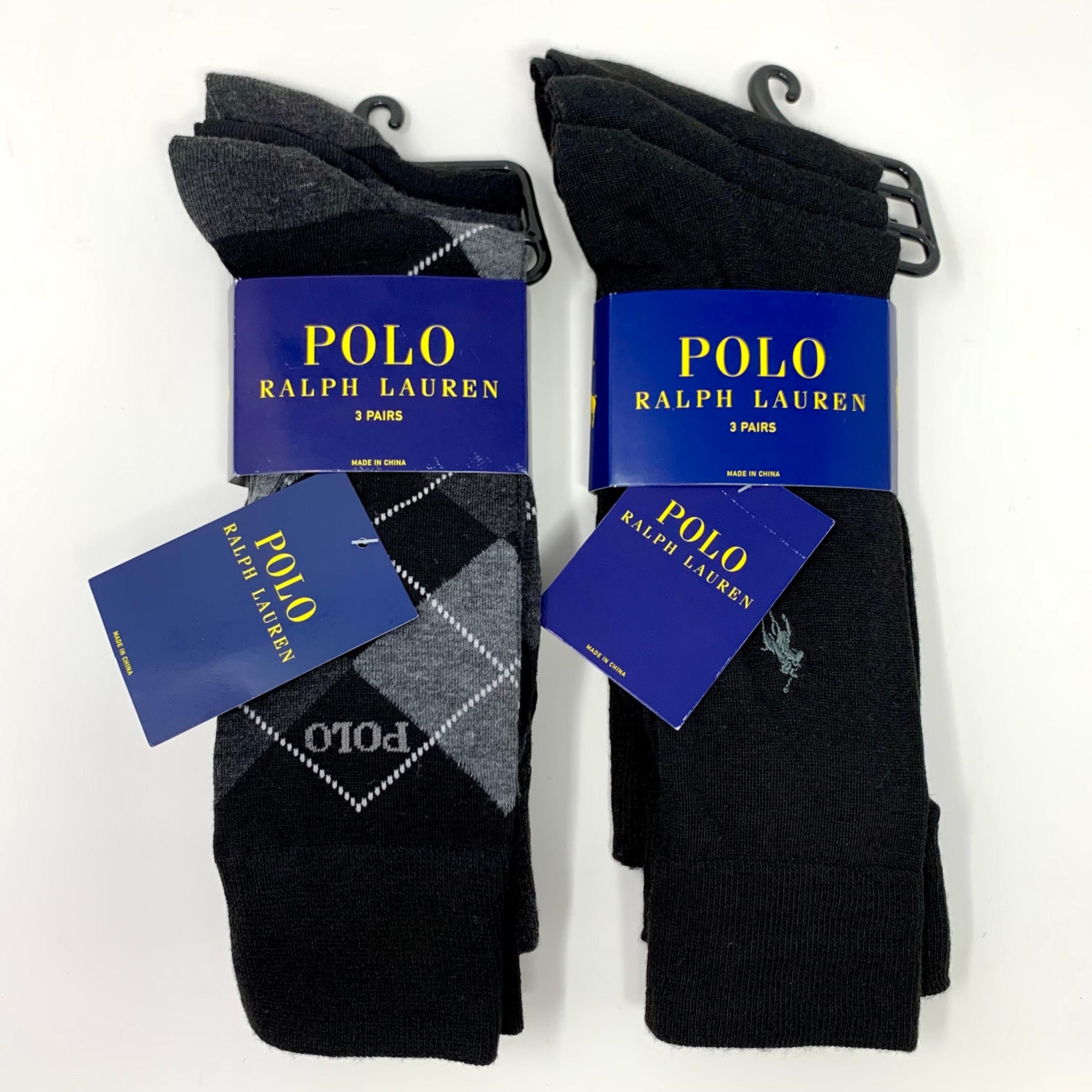 Polo Ralph Lauren Crew Dress Socks 6 Pair Men’s Sock Size 10-13 Black Gray