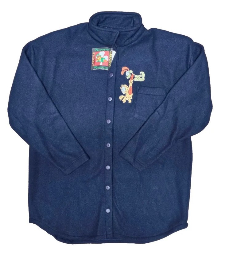 VINTAGE Embroidered Garfield & Odie Fleece Button Down Jacket, Womens Large, NOS