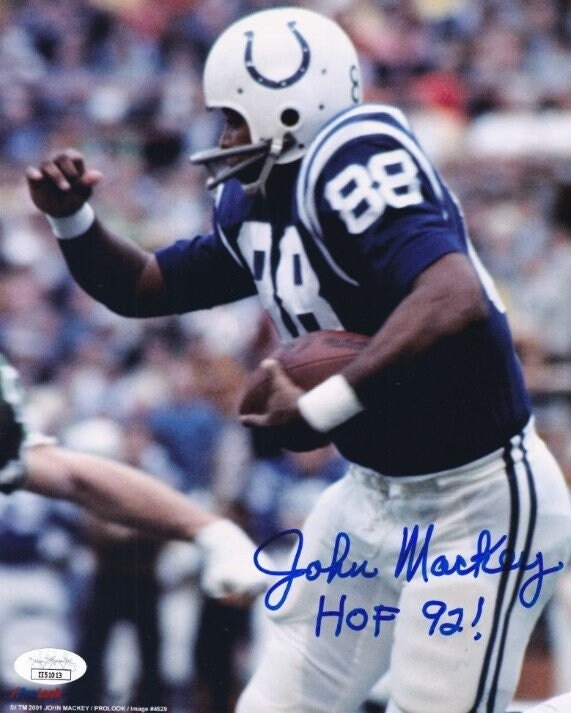 John Mackey Baltimore Colts Signed & Inscribed HOF 92! 8x10 Photo (JSA COA)