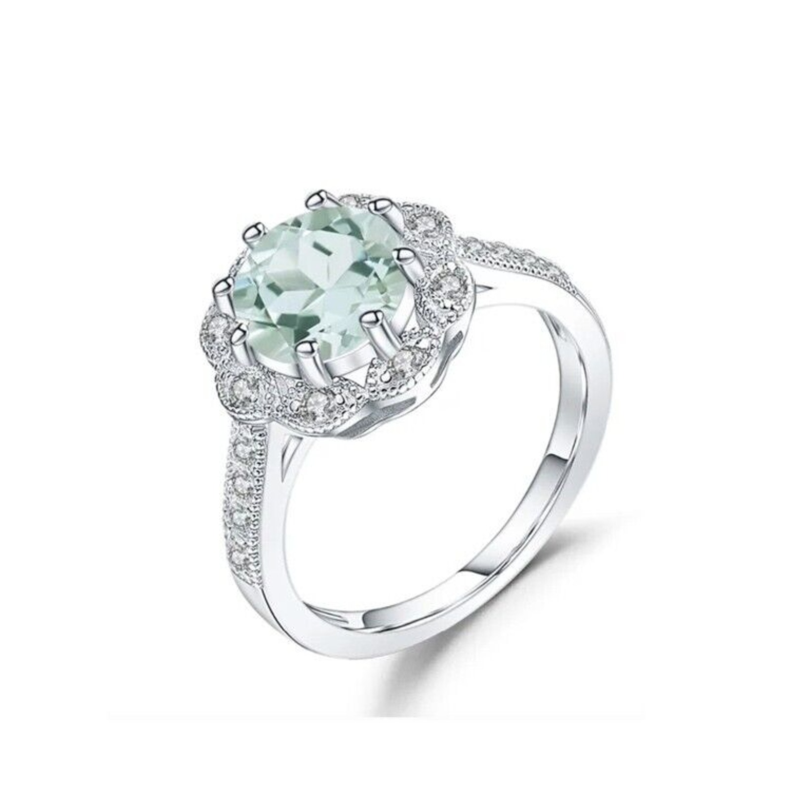 Green Amethyst/ Prasiolite Gemstone Ring, Natural Green Amethyst Ring 8mm