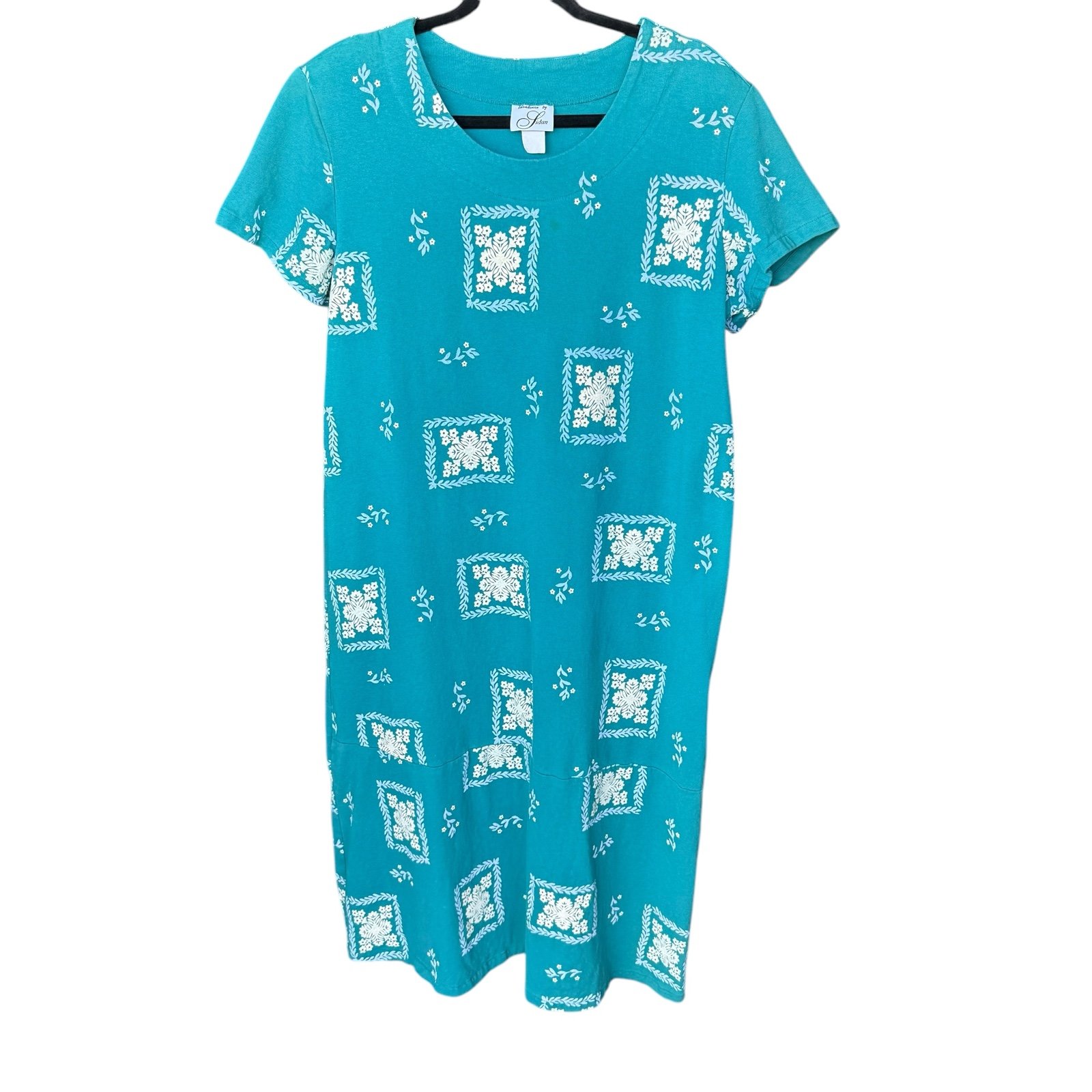 Vintage Sidan Hawaii quilt print t-shirt dress fits XL-XXL