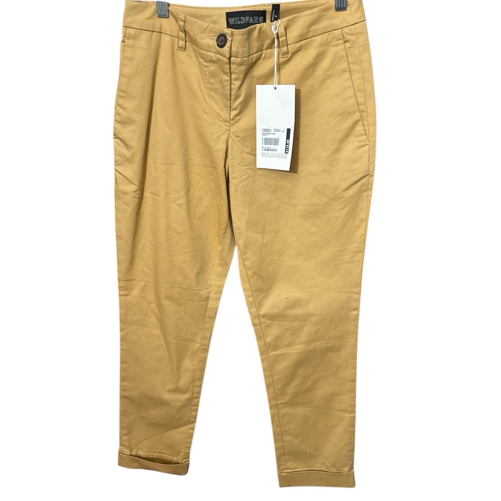 WILDFANG The Essential Trouser Pants Womens 0 Camel Tan Cuff Taper Mid Rise NWT