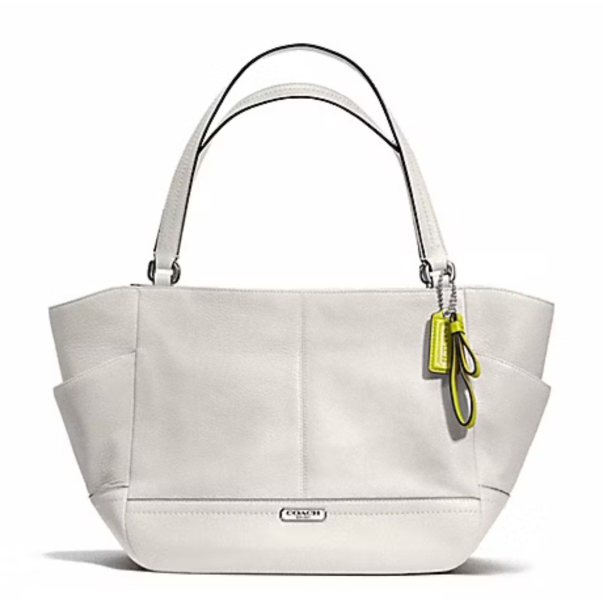 Coach Park Leather Carrie Tote Parchment Pearl F23284 Zip Top Outside Pockets
