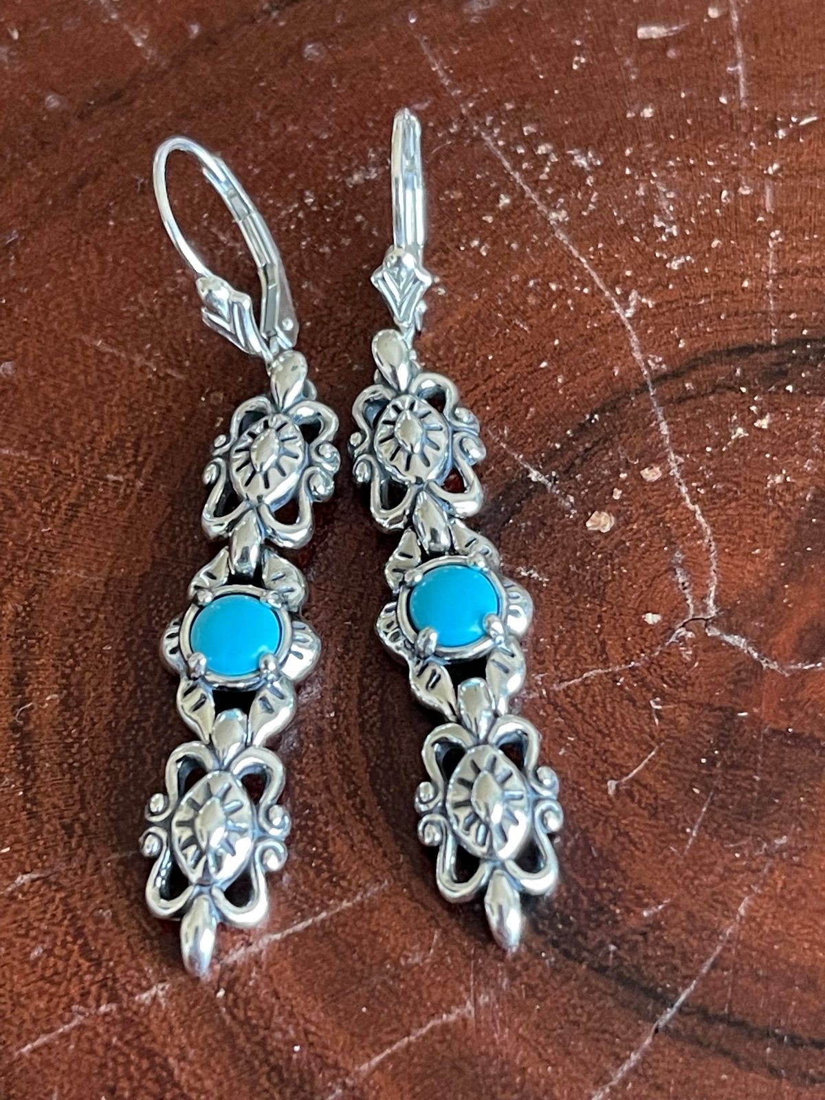 Carolyn Pollack American West turquoise Sun Symbol Drop Earrings