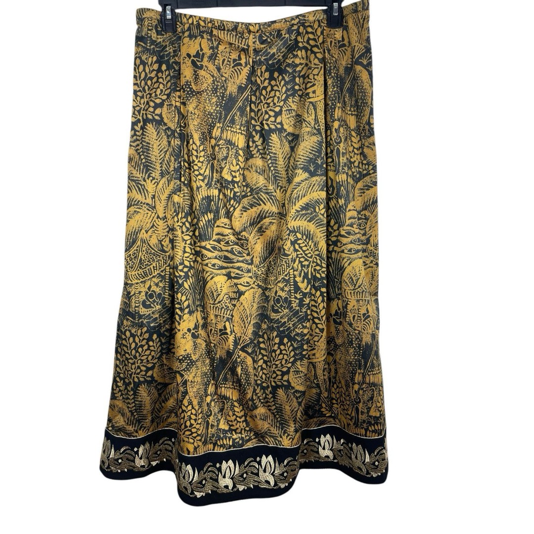 Soft Surroundings Sultana Elephant Gold Black Embroidered Maxi Skirt L