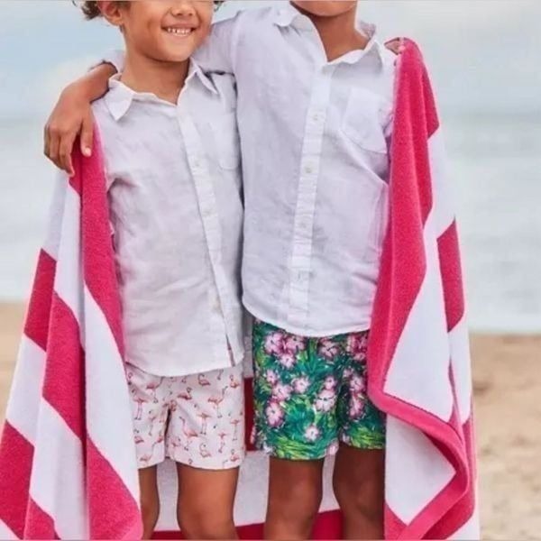 NWT Janie & Jack Boys TWO Pair Swim Trunks White Flamingo/Green Hawaiian- Size 4