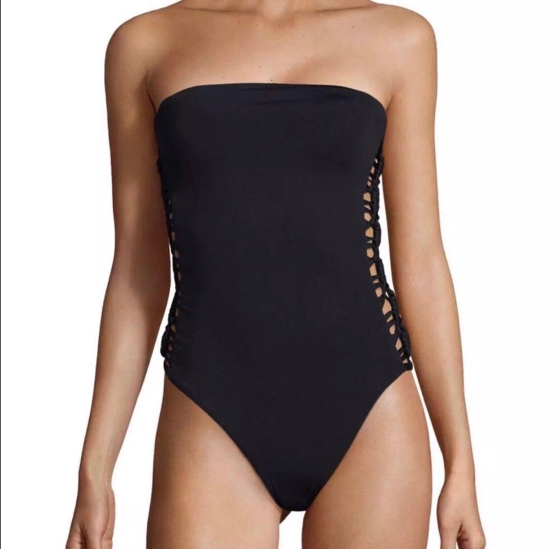 Red Carter Women’s S Black Side Lattice Strapless/Halter Cheeky Swim Suit - NWT!