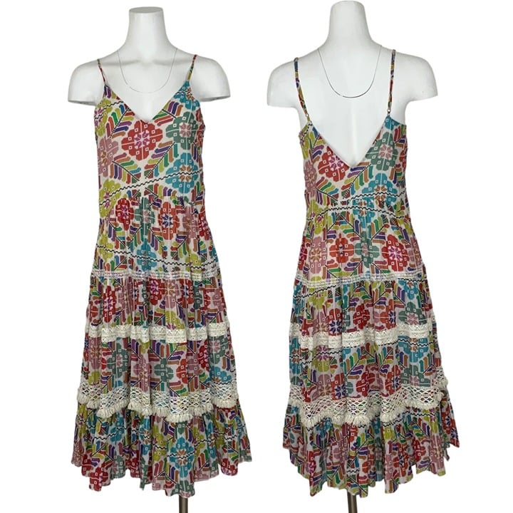 Carolina K Marieta Midi Dress S Multicolor Fringe Tiered Sleeveless Bohemian