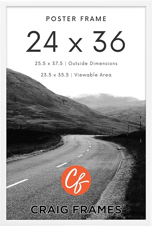 24x36 Modern White Poster Frame with Clear Plexiglass