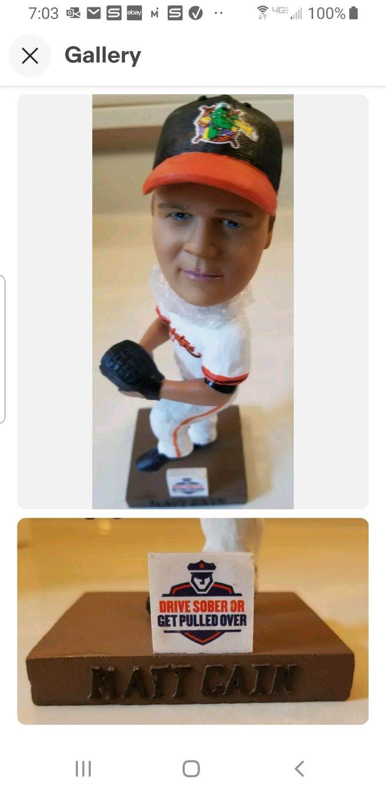 RARE 2012 Norwich Navigators SF Giants Cain MLB Minor League Baseball Bobblehead