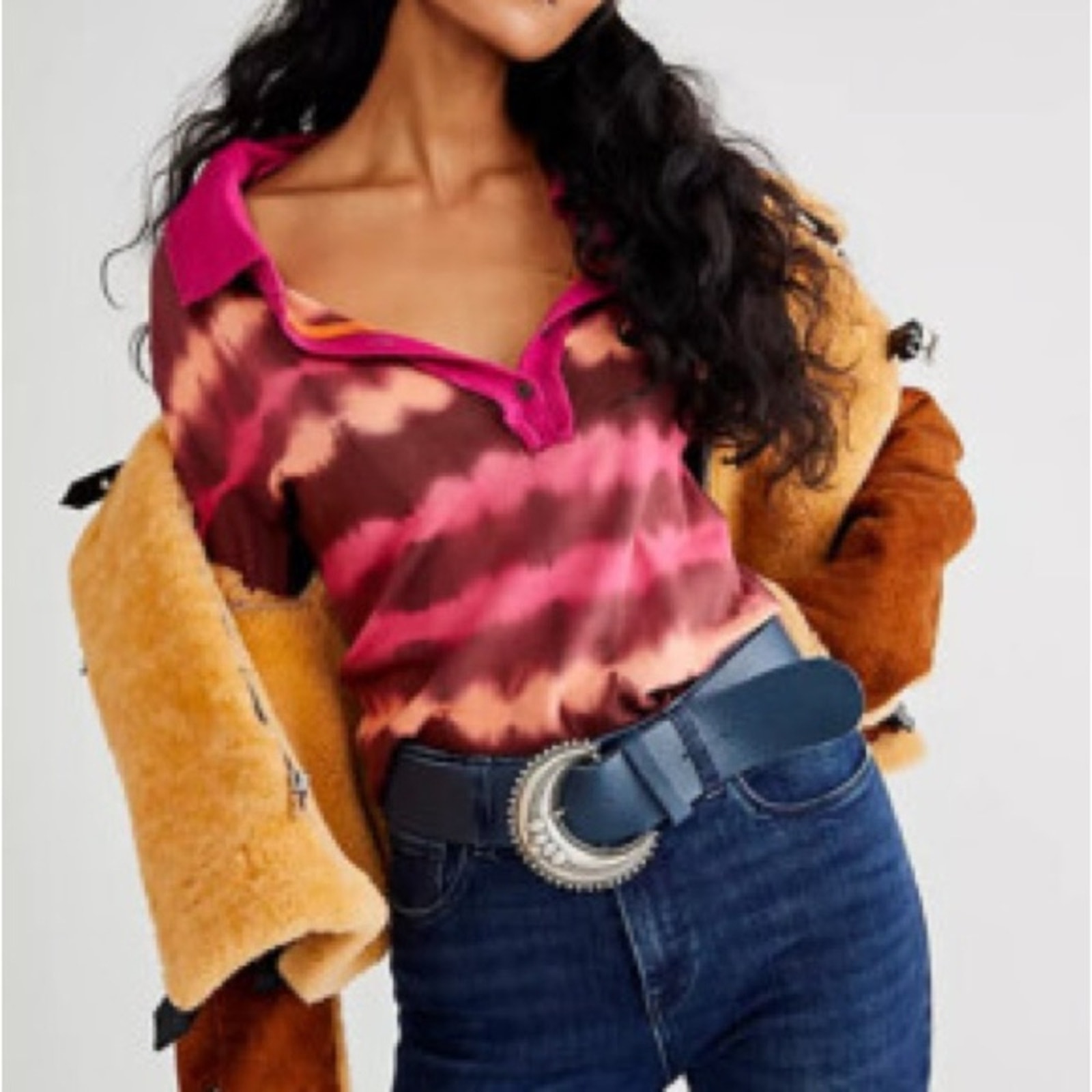 Free People We The Free Dreamy Tee Henley Tie Dye Printed Button Blouse Top M