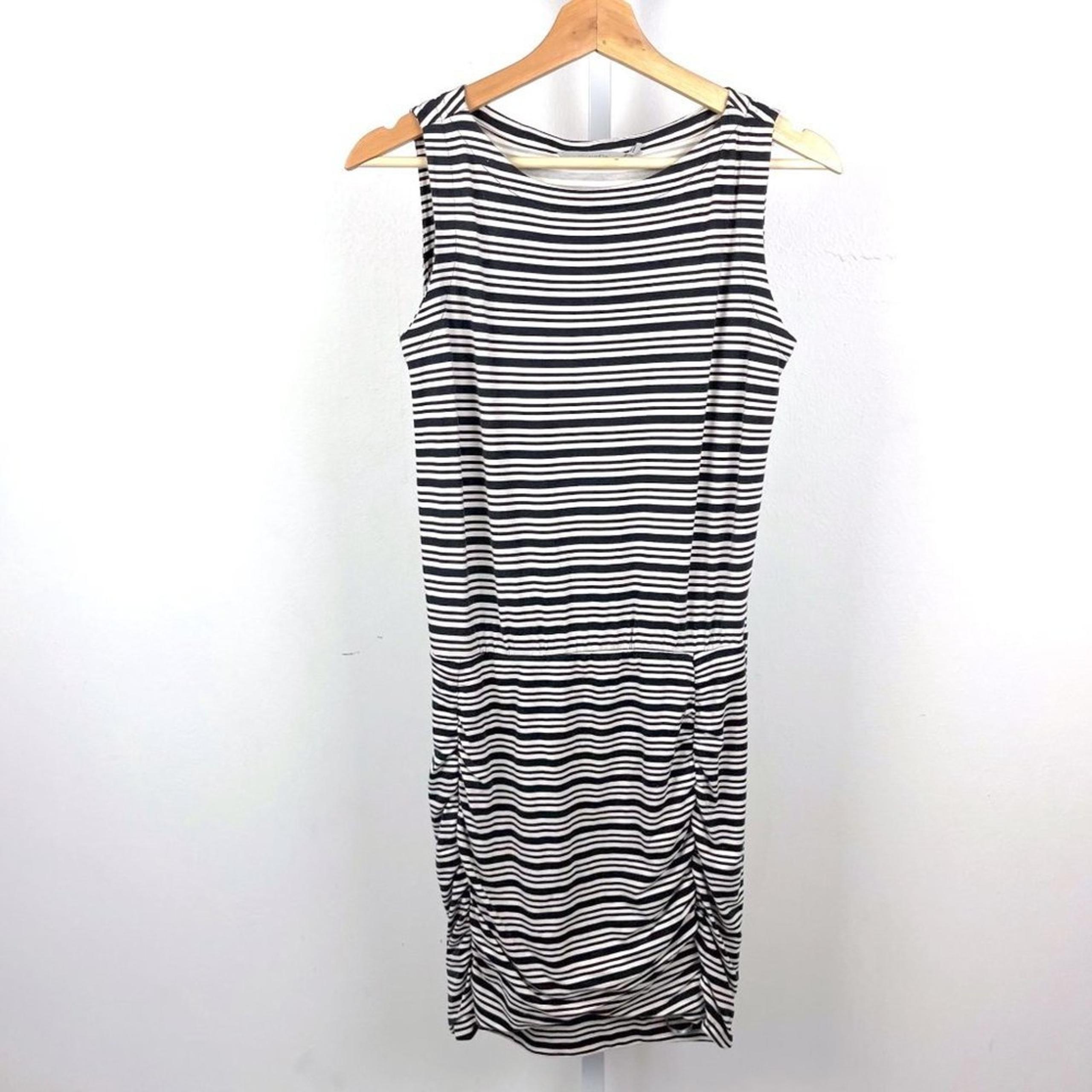 Athleta Tulip Striped Ruched Dress Sleeveless Tank Beige Black Petite XS PXS